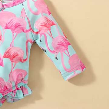 Aimaopao Toddler Baby Girls Swimsuit Long Sleeve Zipper Bathing Suit One Piece Swimwear with Hat for Beach Wear (Flamingo Pink, 12-18 Months)