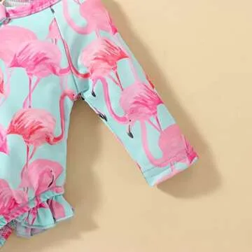 Aimaopao Toddler Baby Girls Swimsuit Long Sleeve Zipper Bathing Suit One Piece Swimwear with Hat for Beach Wear (Flamingo Pink, 12-18 Months)