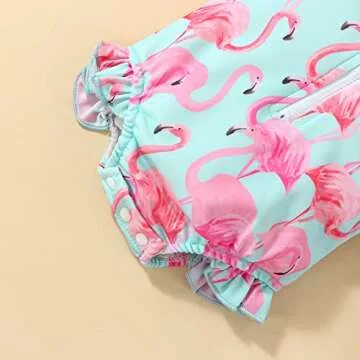 Aimaopao Toddler Baby Girls Swimsuit Long Sleeve Zipper Bathing Suit One Piece Swimwear with Hat for Beach Wear (Flamingo Pink, 12-18 Months)