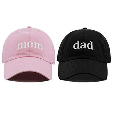 Mom Dad Couple Hats Embroidered Distressed Vintage Baseball Cap (Mom & Dad)