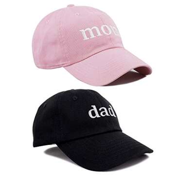 Mom Dad Couple Hats Embroidered Distressed Vintage Baseball Cap (Mom & Dad)