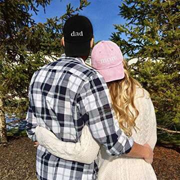 Mom Dad Couple Hats Embroidered Distressed Vintage Baseball Cap (Mom & Dad)