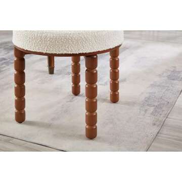 Spindle Dining Chairs Set of 2, Spool Armless Dining Room Chairs, Mid Century Vintage Upholstered Dining Chairs, Antique Curved Backrest Boucle Chairs for Kitchen Living Room Home Office(Cherry White)