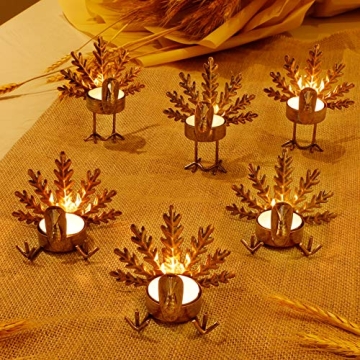 FORUP 6 Pack Metal Turkey Tea Light Candle Holders for Thanksgiving Home Decoration