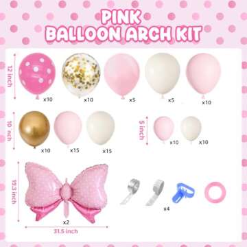 Amandir 124Pcs Pink Gold Balloon Garland Kit, Cartoon Mouse Birthday Decorations Happy Birthday Bann...