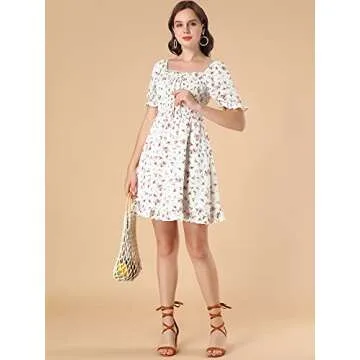 Allegra K Puff Sleeve Floral Smocked Dress for All Occasions