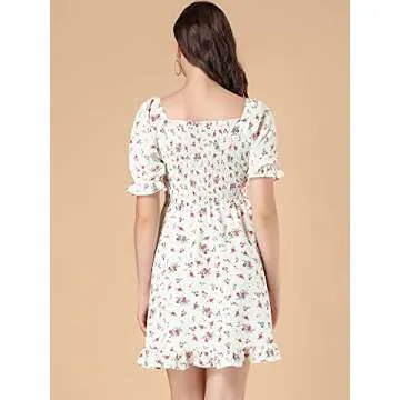 Allegra K Puff Sleeve Floral Smocked Dress for All Occasions