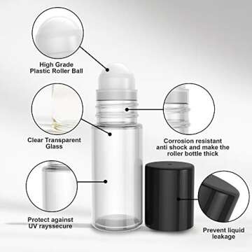 Onisavings Roll on Empty Refillable Glass Bottles - Present Your Oils in an Elegant Clear Bottle - D...