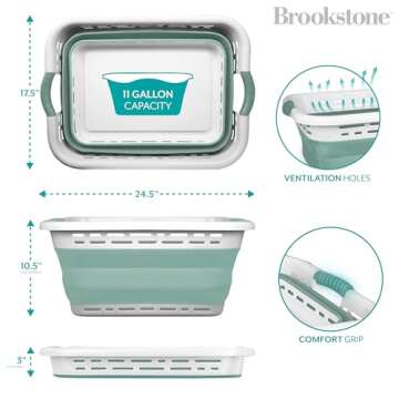 BROOKSTONE, 1 UNIT, 11 GALLONS - [OUR LARGEST BASKET EVER] 24" Collapsible Laundry Basket, Comfort Non-Slip Grip Handles, Minimalist Space Saving Design, Portable Pop-Up Hamper, [BPA FREE]