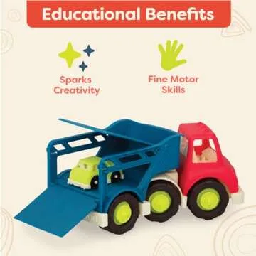 B. Toys – Car Carrier Truck – Toy Car Carrier – 2 Mini Cars – Toy Trucks for Toddlers, Kids – 12 Months + – Happy Cruisers - Car Carrier