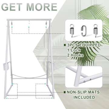 YOXIFOC Reinforced Base & Triangular Structure Hammock Stand with 2 Storage Baskets, Swing Stand with 3 Hooks Fit for Most Hanging Chair for Oudoor&Indoor (Stand Only) (White)