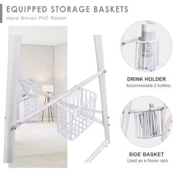 YOXIFOC Reinforced Base & Triangular Structure Hammock Stand with 2 Storage Baskets, Swing Stand with 3 Hooks Fit for Most Hanging Chair for Oudoor&Indoor (Stand Only) (White)