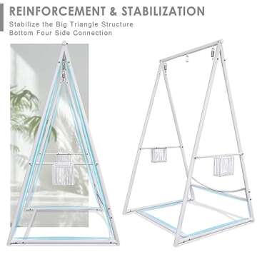 YOXIFOC Reinforced Base & Triangular Structure Hammock Stand with 2 Storage Baskets, Swing Stand with 3 Hooks Fit for Most Hanging Chair for Oudoor&Indoor (Stand Only) (White)