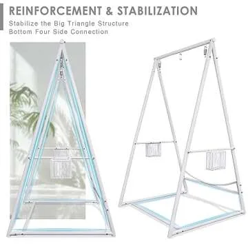 YOXIFOC Reinforced Base & Triangular Structure Hammock Stand with 2 Storage Baskets, Swing Stand with 3 Hooks Fit for Most Hanging Chair for Oudoor&Indoor (Stand Only) (White)