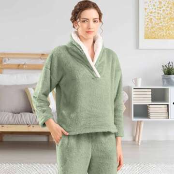 BOSECETA Fluffy Pajamas Set for Women Soft Comfy Fleece Pjs Pullover Pants Loose Plush Sleepwear Fuz...