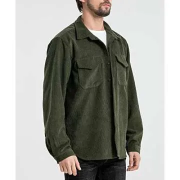 Ladyful Men's Stylish Corduroy Long Sleeve Shirt