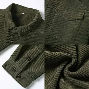 Ladyful Men's Stylish Corduroy Long Sleeve Shirt