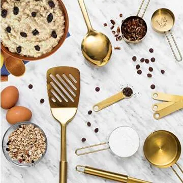 Gold Cooking Utensils with Measuring Cups and Spoons Set - Luxury Kitchen Accessories (13-Piece)