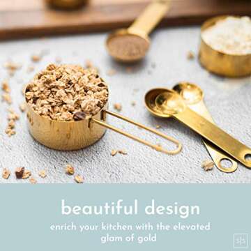 Gold Cooking Utensils with Gold Measuring Cups and Spoons Set (13-Pieces), Gold Kitchen Accessories with Metal Measuring Cups and Spoons Set and Gold Kitchen Utensils