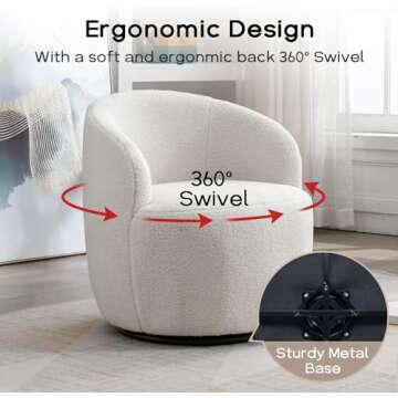 FOXHUNTER Swivel Barrel Chair, 360° Small Single Sofa Armchair Comfy Round Sofa Chair, Boucle Chairs Padded Armchair, Modern Round Accent Arm Chairs for Living Room Bedroom, Teddy Ivory