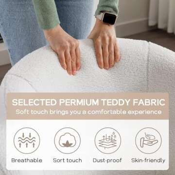 FOXHUNTER Swivel Barrel Chair, 360° Small Single Sofa Armchair Comfy Round Sofa Chair, Boucle Chairs Padded Armchair, Modern Round Accent Arm Chairs for Living Room Bedroom, Teddy Ivory