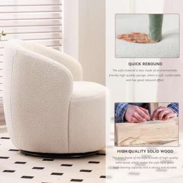 FOXHUNTER Swivel Barrel Chair, 360° Small Single Sofa Armchair Comfy Round Sofa Chair, Boucle Chairs Padded Armchair, Modern Round Accent Arm Chairs for Living Room Bedroom, Teddy Ivory