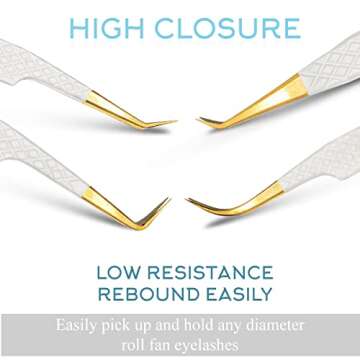 SIVOTE Fiber Tip Lash Tweezers for Eyelash Extensions with Diamond Grip, White, Set of 4 - Precise Tips Japanese Steel for Classic, Volume & Mega Volume Lashes, Anti-Rust - Ideal for Lash Artists