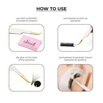 SIVOTE Fiber Tip Lash Tweezers for Eyelash Extensions with Diamond Grip, White, Set of 4 - Precise Tips Japanese Steel for Classic, Volume & Mega Volume Lashes, Anti-Rust - Ideal for Lash Artists