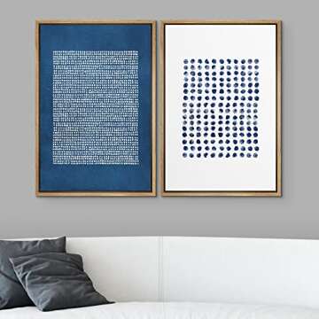 SIGNWIN Framed Canvas Print Wall Art Set Navy Blue White Geometric Dot Collage Abstract Shape Illust...