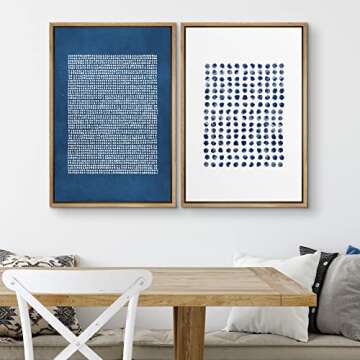 SIGNWIN Framed Canvas Print Wall Art Set Navy Blue White Geometric Dot Collage Abstract Shape Illustration Modern Art Decorative Nordic Multicolor for Living Room, Bedroom, Office - 16"x24"x2 Natural