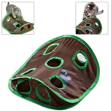 Cat Interactive Toy Mat with Holes Cat 9 Holes Tunnel Toy Cat Activity Play Mat Foldable Training Scratching for Pet Cat Tunnels