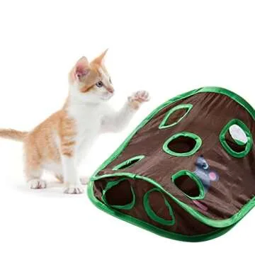 Cat Interactive Toy Mat with Holes Cat 9 Holes Tunnel Toy Cat Activity Play Mat Foldable Training Scratching for Pet Cat Tunnels