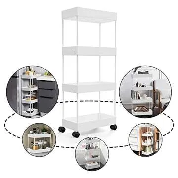 Aojia 4 Tier Slim Storage Cart, Bathroom Storage Cart Organizer Bathroom Cart with Wheels for Bathroom, Bedroom, Kitchen Laundry Narrow Places
