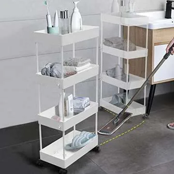 Aojia 4 Tier Slim Storage Cart, Bathroom Storage Cart Organizer Bathroom Cart with Wheels for Bathroom, Bedroom, Kitchen Laundry Narrow Places