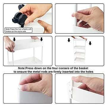 Aojia 4 Tier Slim Storage Cart, Bathroom Storage Cart Organizer Bathroom Cart with Wheels for Bathroom, Bedroom, Kitchen Laundry Narrow Places