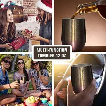 Fungun 12 Oz Stemless Stainless Steel Wine Glass Tumbler, 6 Pack Double Wall Vacuum Insulated Wine Tumbler Mugs with Lid and Straw for Wine, Coffee, Champagne(Wine Red+ Brown)