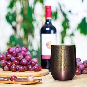 Fungun 12 Oz Stemless Stainless Steel Wine Glass Tumbler, 6 Pack Double Wall Vacuum Insulated Wine Tumbler Mugs with Lid and Straw for Wine, Coffee, Champagne(Wine Red+ Brown)