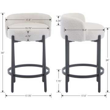 Ya-Home Modern Bar stools Set of 2, 26 Inch Sherpa Fabric Counter Height Barstools with Low Back, Up...