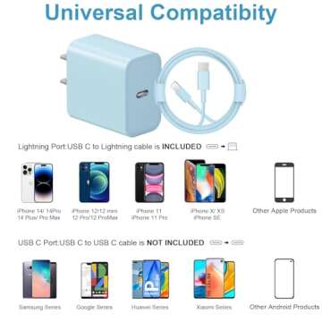 iPhone Charger Super Fast Charging 20W PD Power Wall Charger with 6FT Charging Cable Compatible i Phone 14/14 Pro Max/13/13 Pro Max/12/12 Pro/12 Pro Max/11/11 Pro iPad(Blue)