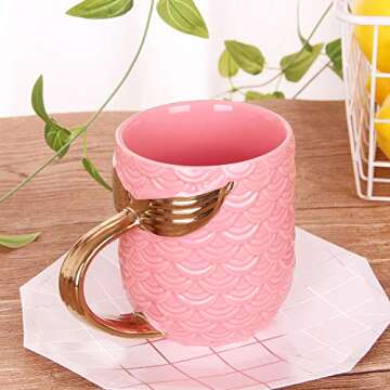 VanEnjoy 16 oz Cute Mermaid Tail Mug Romance Ceramic Coffee Mugs Cups Teacup, Bridal Shower Engagement Wedding Gift Favor (Pink)