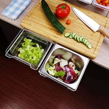 Extensible Bamboo Cutting Board Set with 4 Containers for Kitchen with Juice Groove, Eco-friendly Ch...