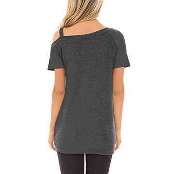 TEMOFON Women Cold Shoulder Tops: Summer Short Sleeve Shirts Casual Twist Knot Blouse T-Shirt Dark Grey M