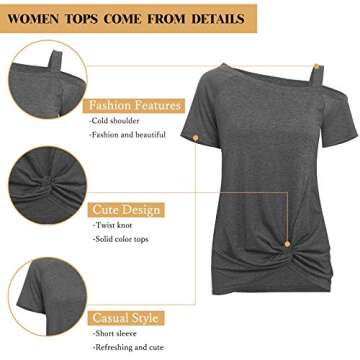TEMOFON Women Cold Shoulder Tops: Summer Short Sleeve Shirts Casual Twist Knot Blouse T-Shirt Dark Grey M