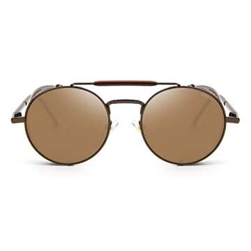 RONSOU Steampunk Style Round Vintage Sunglasses Retro Eyewear UV400 Protection Matel Frame brown&bro...