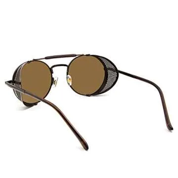 RONSOU Steampunk Style Round Vintage Sunglasses Retro Eyewear UV400 Protection Matel Frame brown&brown