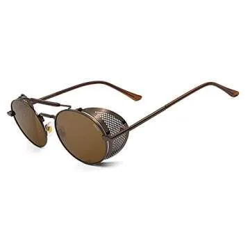 RONSOU Steampunk Style Round Vintage Sunglasses Retro Eyewear UV400 Protection Matel Frame brown&brown