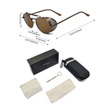 RONSOU Steampunk Style Round Vintage Sunglasses Retro Eyewear UV400 Protection Matel Frame brown&brown