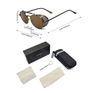 RONSOU Steampunk Style Round Vintage Sunglasses Retro Eyewear UV400 Protection Matel Frame brown&brown