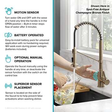 KRAUS Bolden Touchless Sensor Commercial Style 2-Function Single Handle Pull Down Kitchen Faucet in Brushed Brass/Matte Black, KSF-1610BBMB