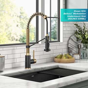 KRAUS Bolden Touchless Sensor Commercial Style 2-Function Single Handle Pull Down Kitchen Faucet in Brushed Brass/Matte Black, KSF-1610BBMB